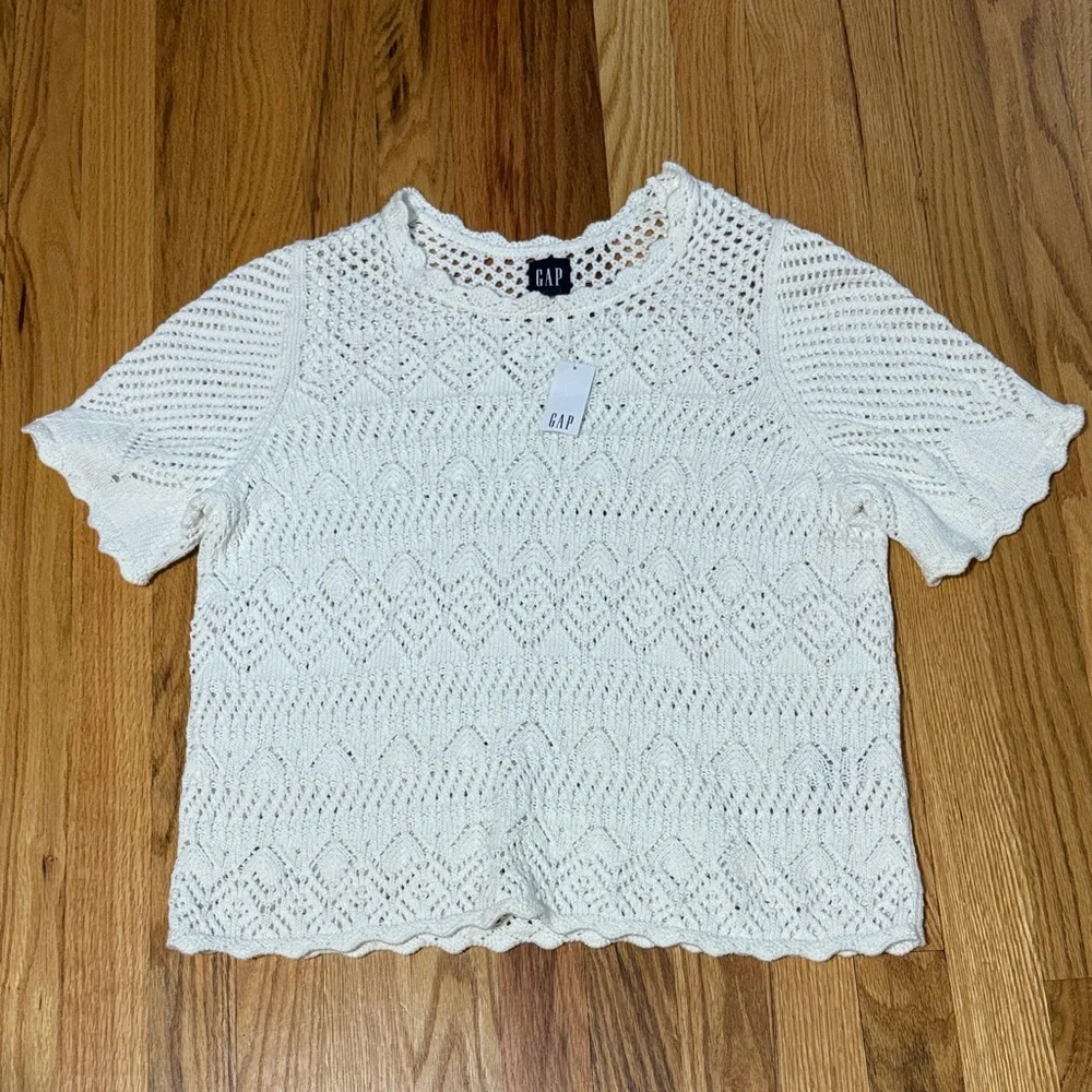 Gap crochet white top | 100% cotton sweater top - Picture 2 of 6